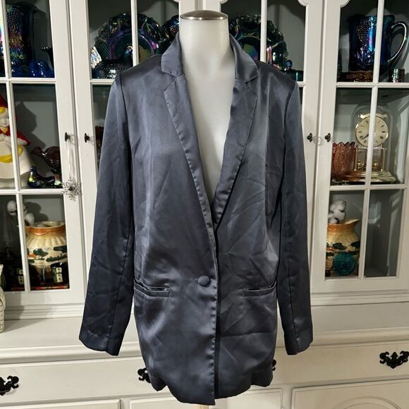Forever 21 Satin Purple-Gray Blazer Jacket Size Small - Picture 2 of 6